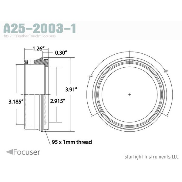 Starlight Instruments Adaptador rosca macho 2,5" - 95x1mm, 0,9" L (nuestro Teflon-Coupled Collar de la serie FTF25)