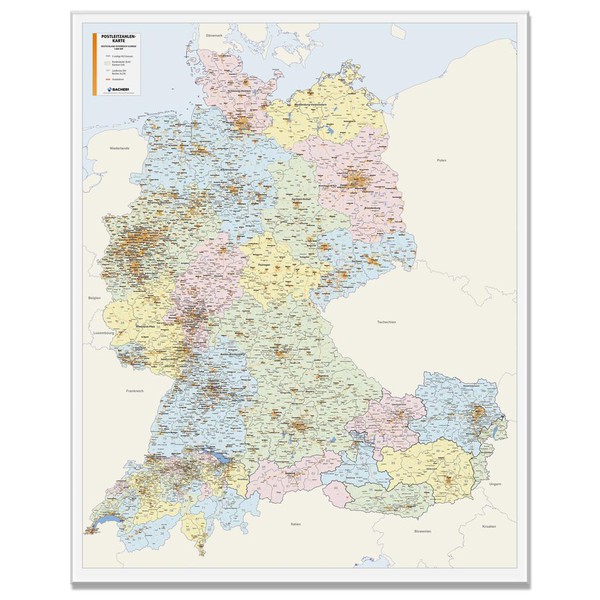 Bacher Verlag Mapa de códigos postales Alemania/Austria/Suiza, escala 1:800.000