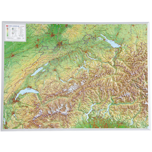Georelief Suiza, grande, mapa en relieve 3D