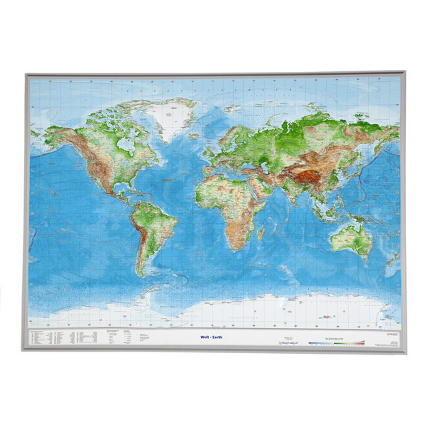 Georelief Mapamundi Mundo, grande, mapa en relieve 3D