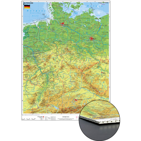Stiefel Alemania, mapa físico sobre cartón de nido de abeja para clavar