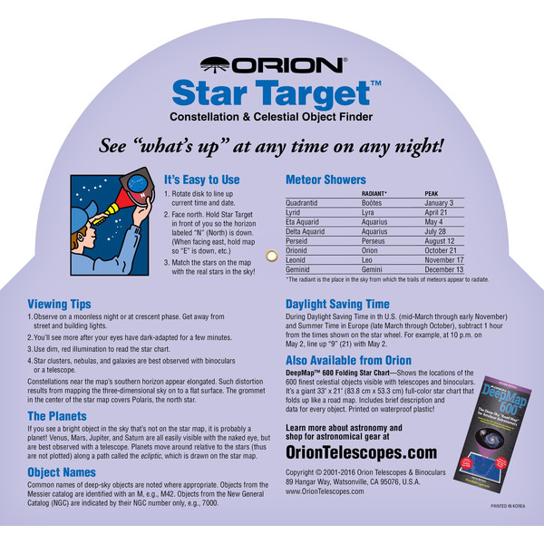 Orion Mapa estelar Star Target Planisphere 40-60 degree north