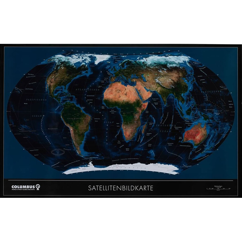 Columbus Mapamundi satelital político TWKGF2520BL, formato grande, compatible con TING, con listel