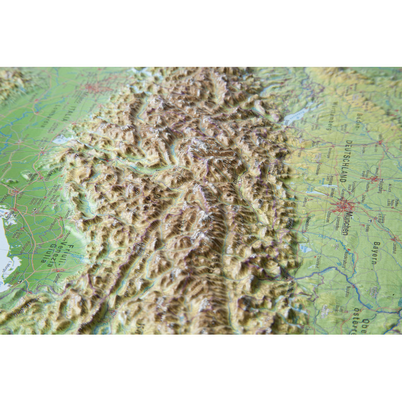 Georelief Arco alpino, grande, mapa en relieve 3D con marco de aluminio