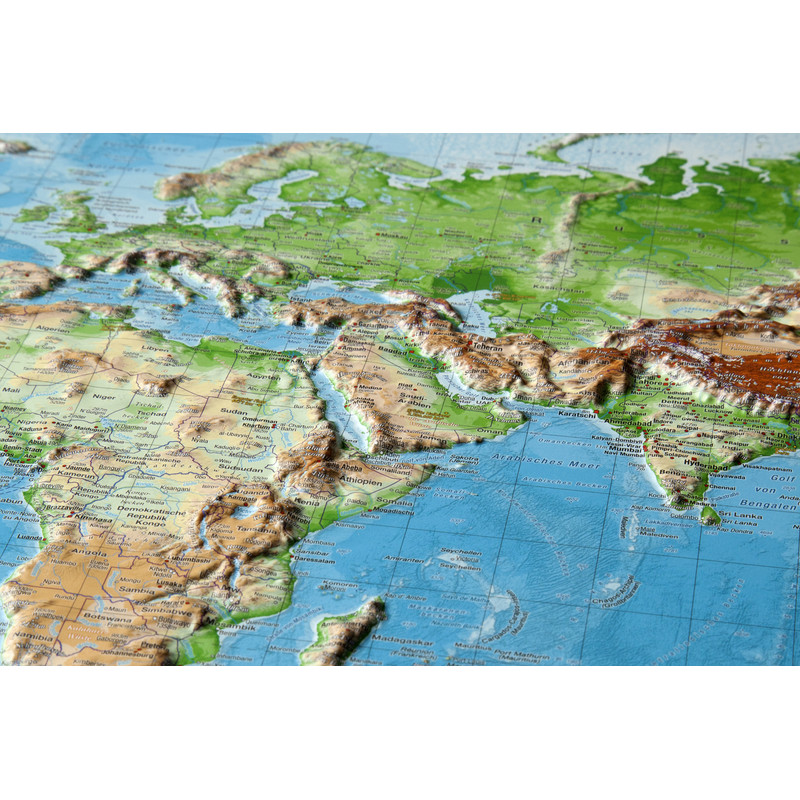 Georelief Mapamundi Mundo, grande, mapa en relieve 3D