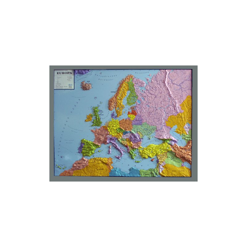 geo-institut Mapa continental de , mapa en relieve de Europa, línea Silver, político
