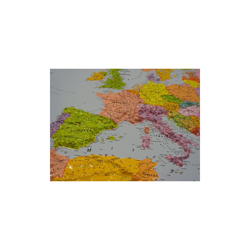 geo-institut Mapa continental de , mapa en relieve de Europa, línea Silver, político