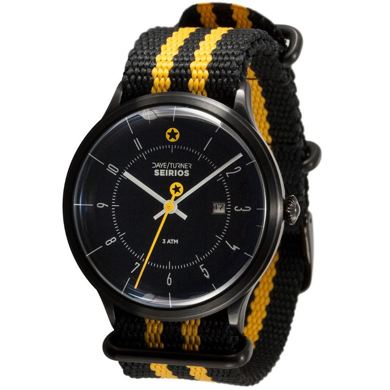 DayeTurner Reloj de caballero analógico SEIRIOS, negro - nailon negro/amarillo