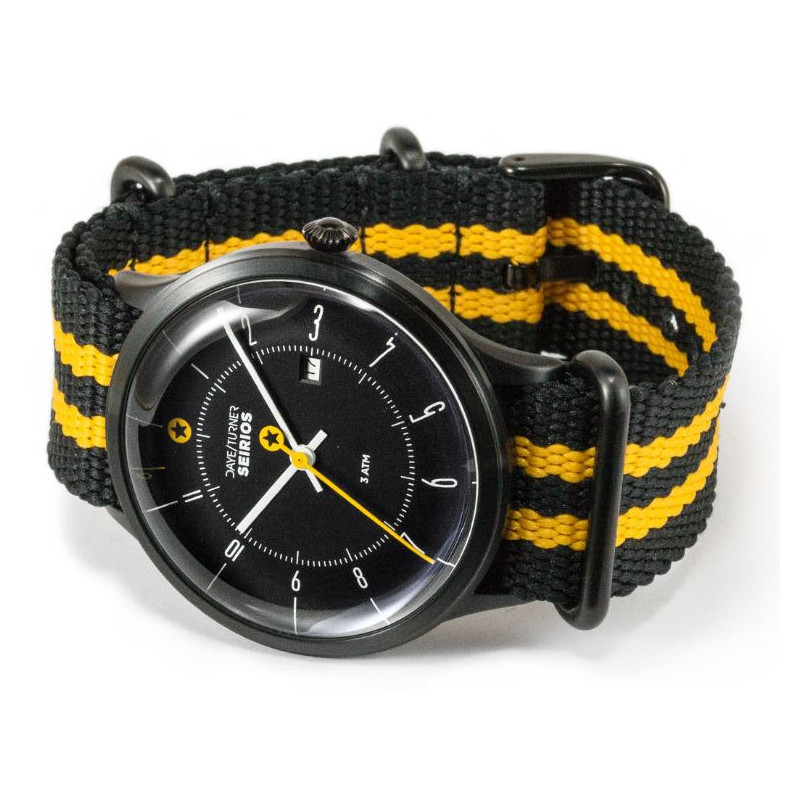DayeTurner Reloj de caballero analógico SEIRIOS, negro - nailon negro/amarillo