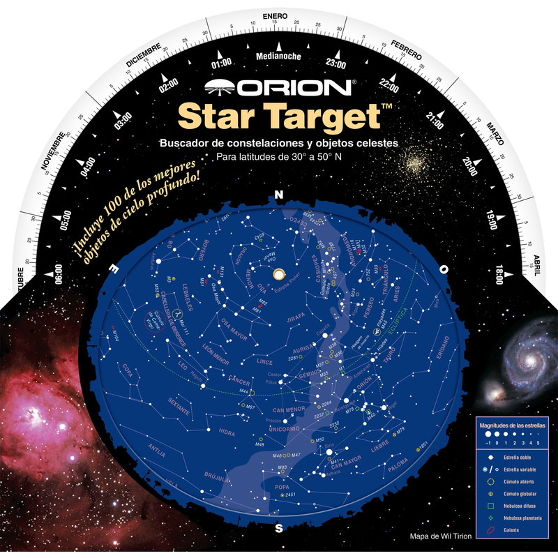 Orion Mapa estelar Star Target para latitudes de 30° a 50° N