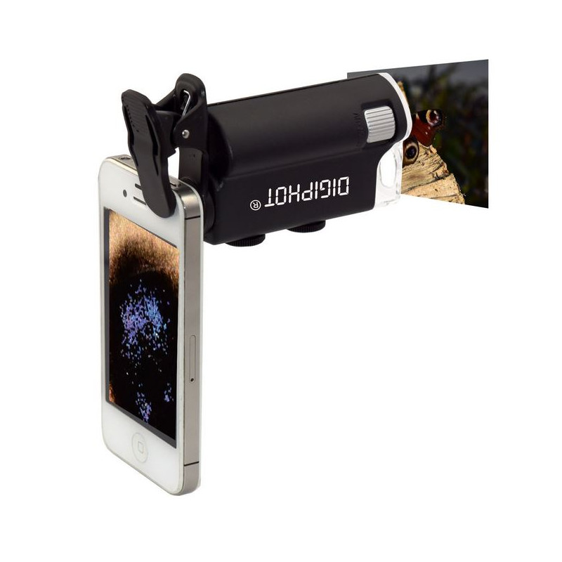 DIGIPHOT Microscopio de bolsillo PM-6001, clip para smartphone, 60x-100x