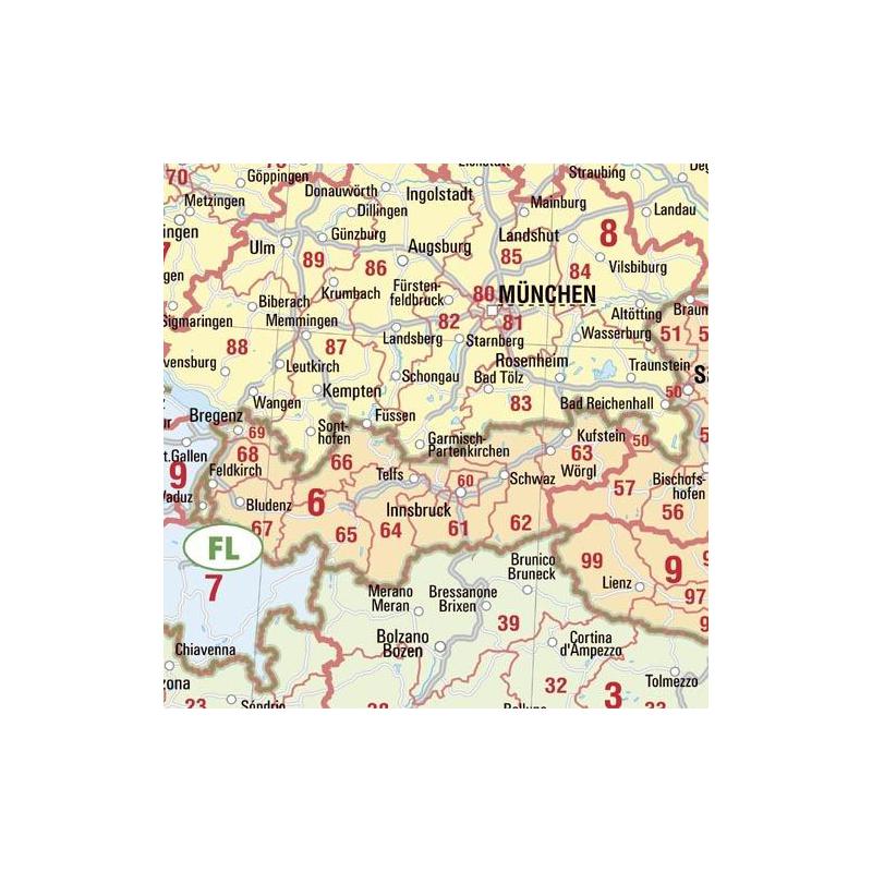 Bacher Verlag Mapa de Europa con códigos postales, grande