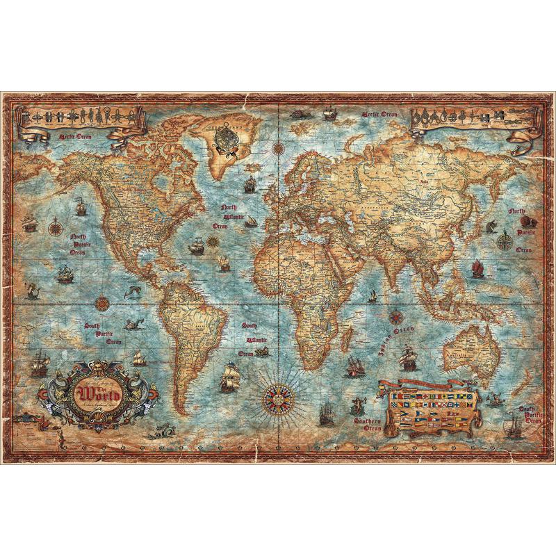 RayWorld Mapamundi Mapa del mundo moderno, de diseño antiguo
