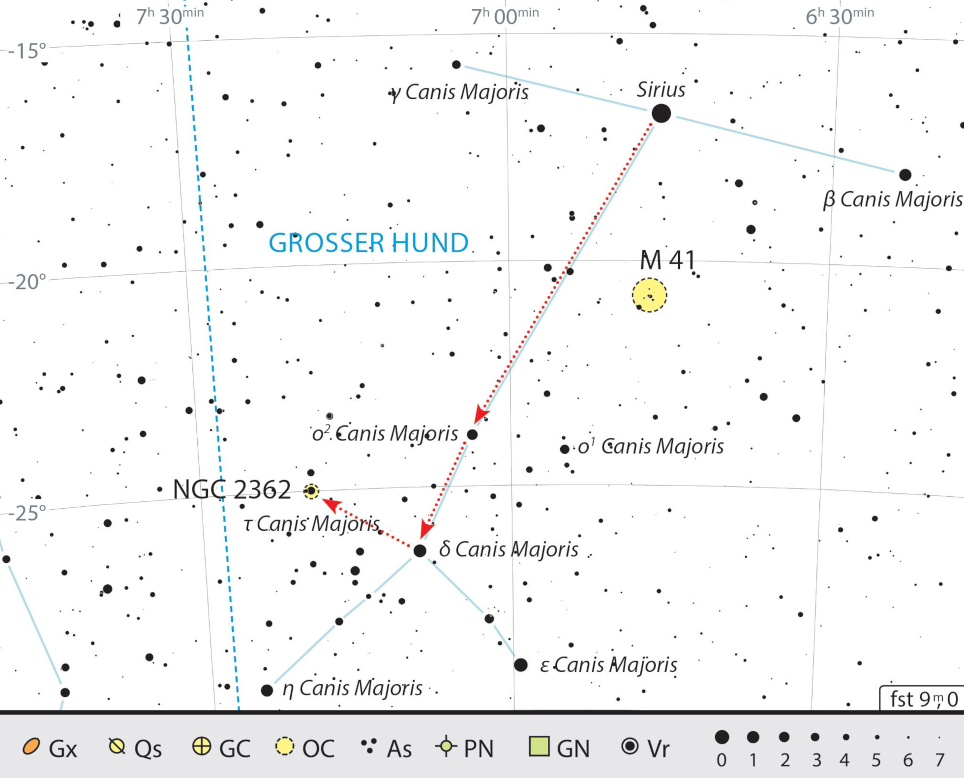 Mapa del cúmulo Tau-Canis-Majoris en la constelación del Can Mayor. J. Scholten