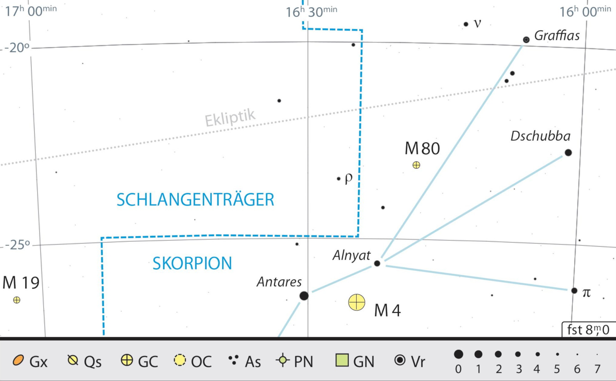 Mapa estelar de ν Scorpii y M4. Kai v. Schauroth
