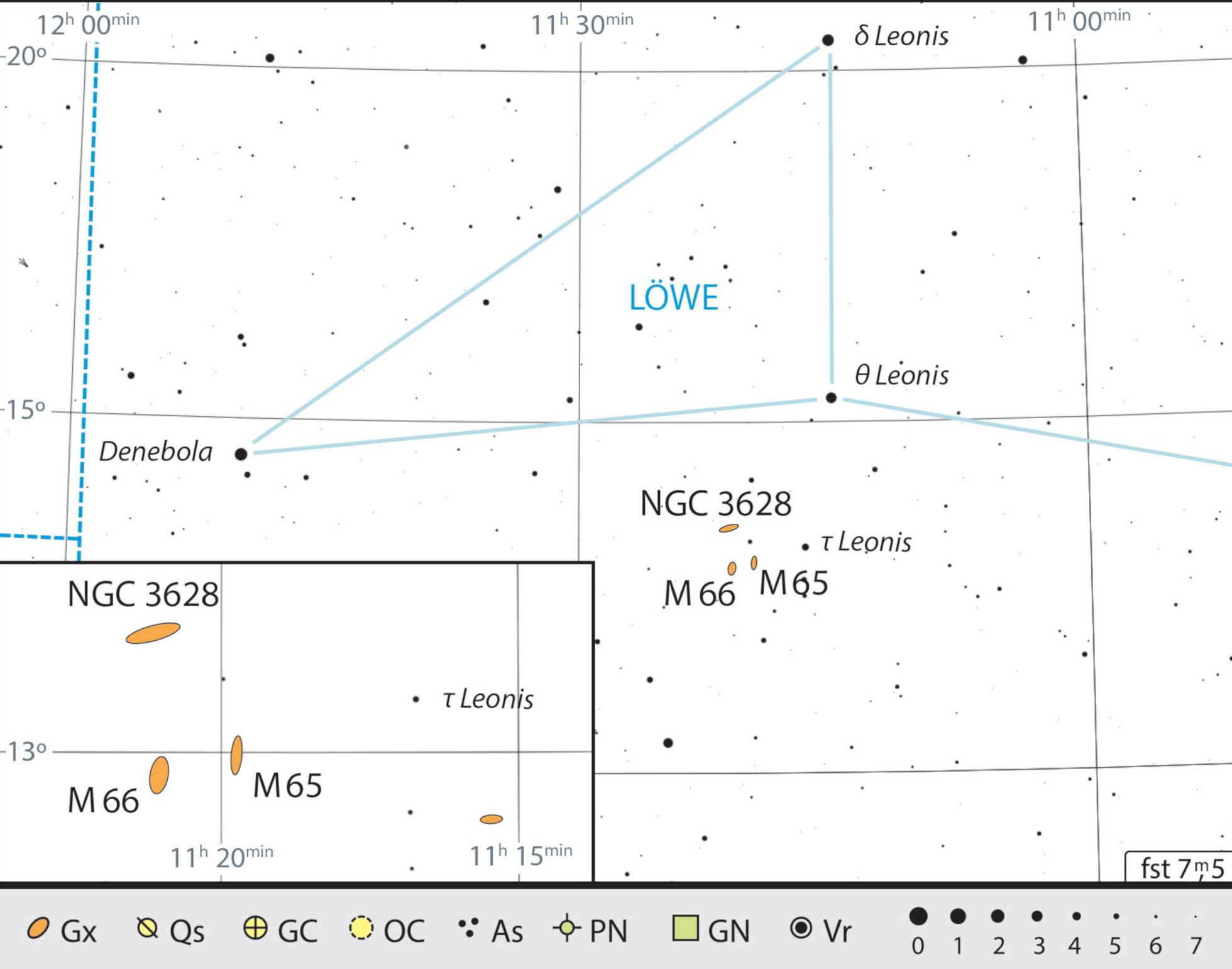 M65 y M66 están a pocos campos visuales de τ Leonis. J. Scholten