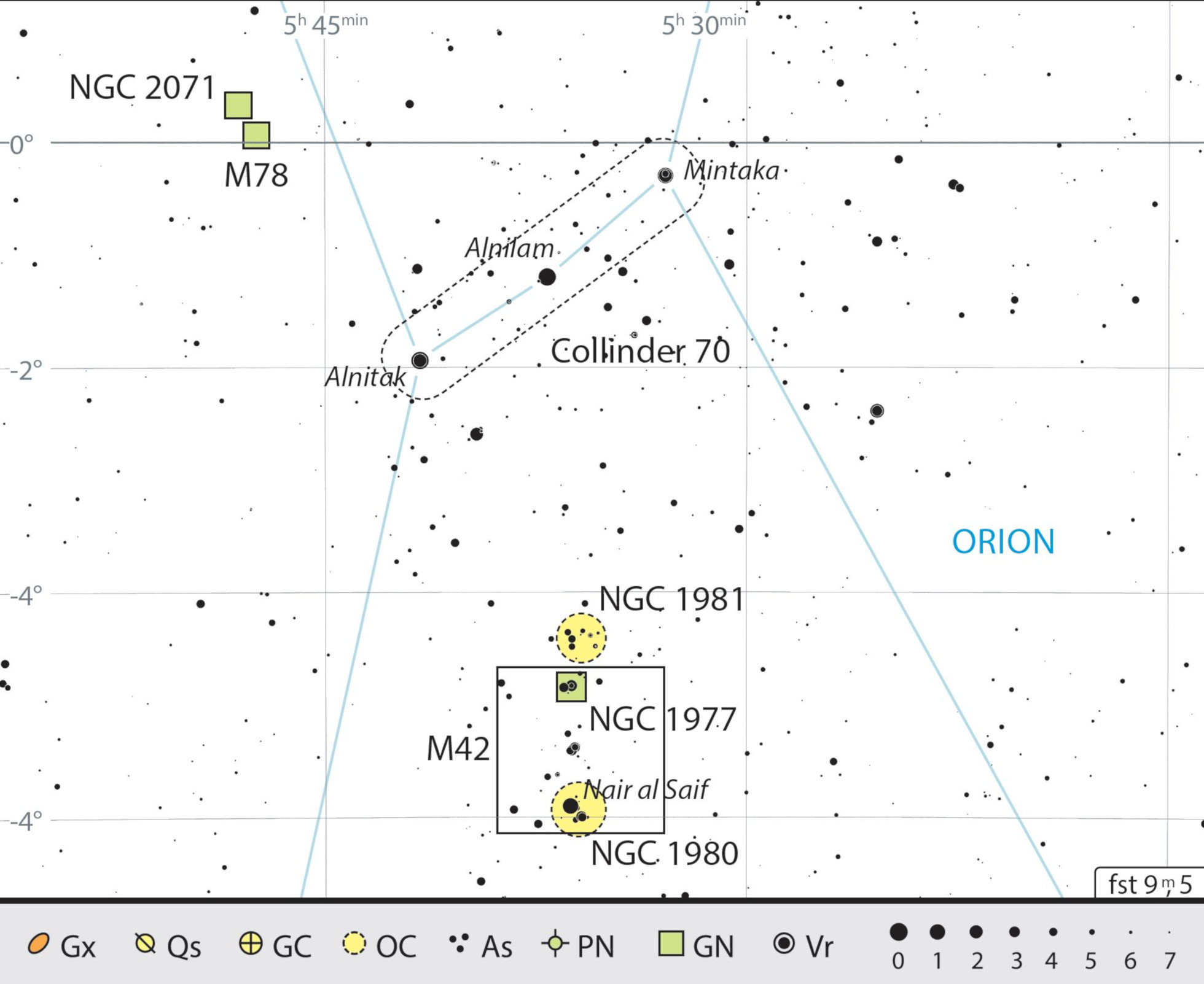 Mapa de los objetos de esta ruta de observación para binoculares: la mayoría son fáciles de localizar en el cielo nocturno. J. Scholten