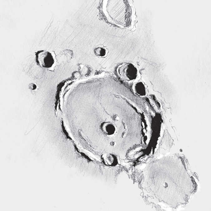 Imagen de Posidonius: llama la atención una cadena montañosa que se adentra ligeramente en espiral en el interior del cráter. Serge Vieillard