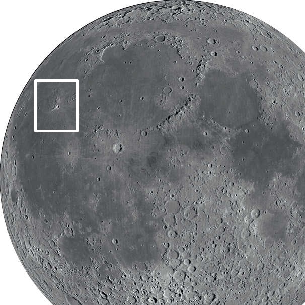Cerca del borde occidental de la Luna se encuentra el brillante cráter Aristarco. NASA/GSFC/Universidad Estatal de Arizona