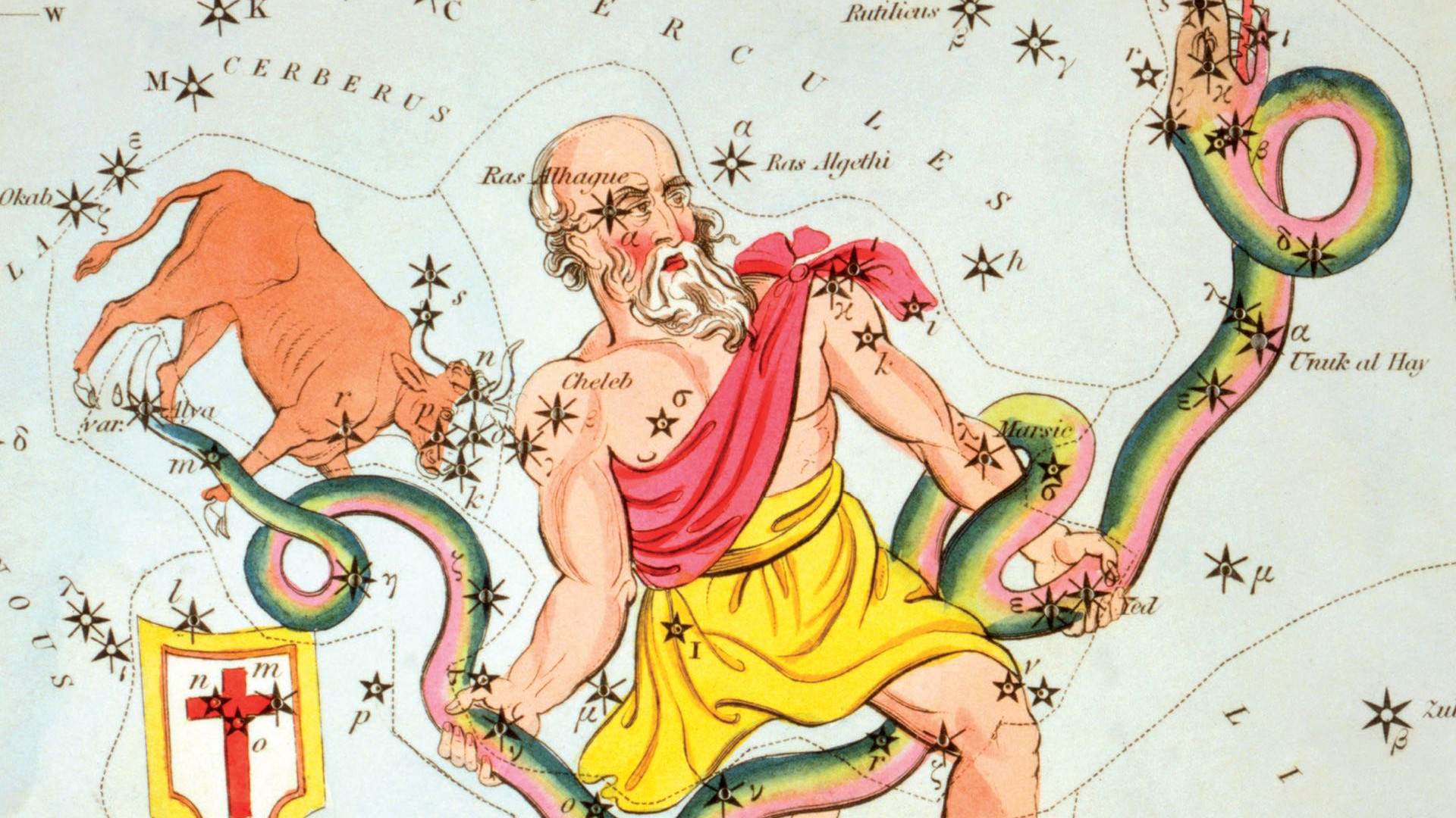 Antiguas representaciones muestran a Ofiuco junto a la hoy perdida constelación de Tauro de Poniatowski.