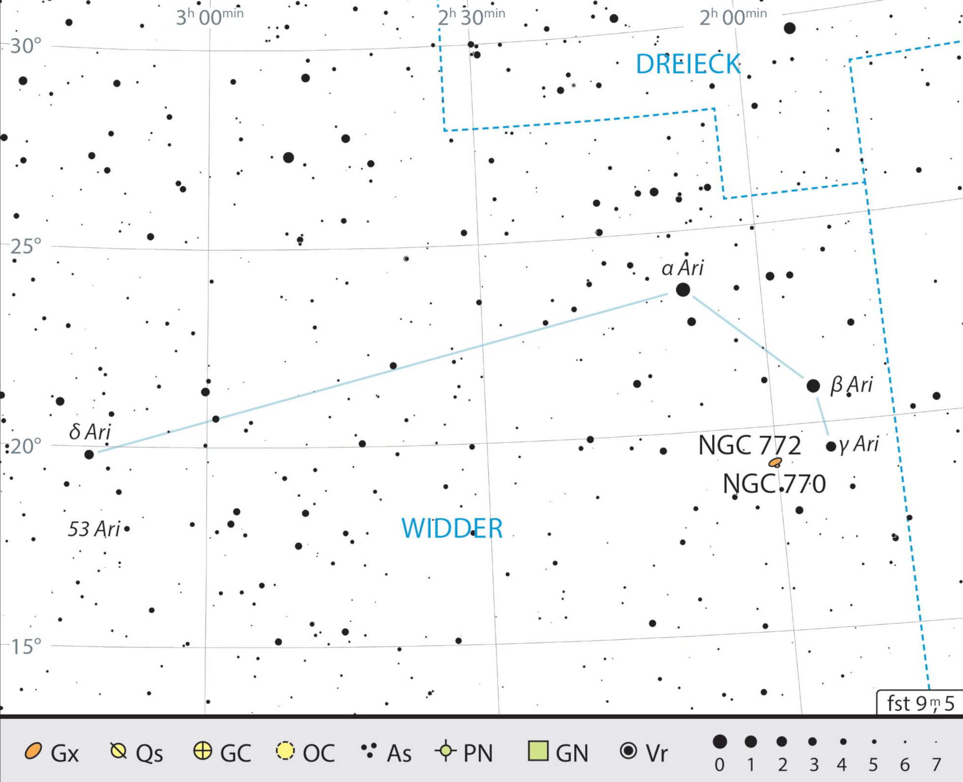 Mapa de la constelación de Aries con consejos de observación.