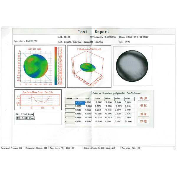 Omegon Refractor apocromático Pro APO AP 127/952 ED Triplet OTA