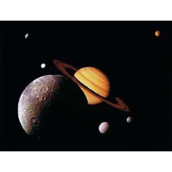 Póster Saturno con seis satélites