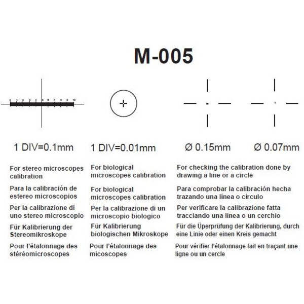 Optika M-005, portaobjetos micrométrico, rango 1 mm, divisiones de 0,01 mm, 26x76 mm