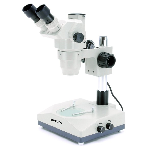 Optika   Microscopio estéreo de zoom trinocular SZR-10, con columna, 2 fuentes de luz