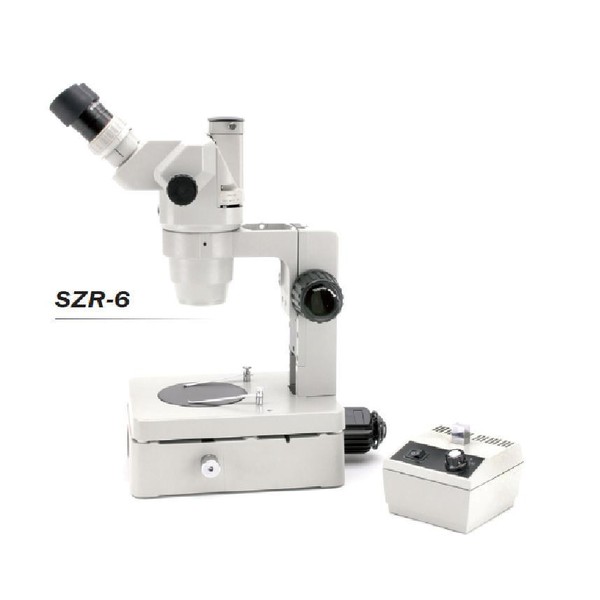 Optika   Microscopio estéreo de zoom trinocular SZR-6, base con iluminación, 1 fuente de luz