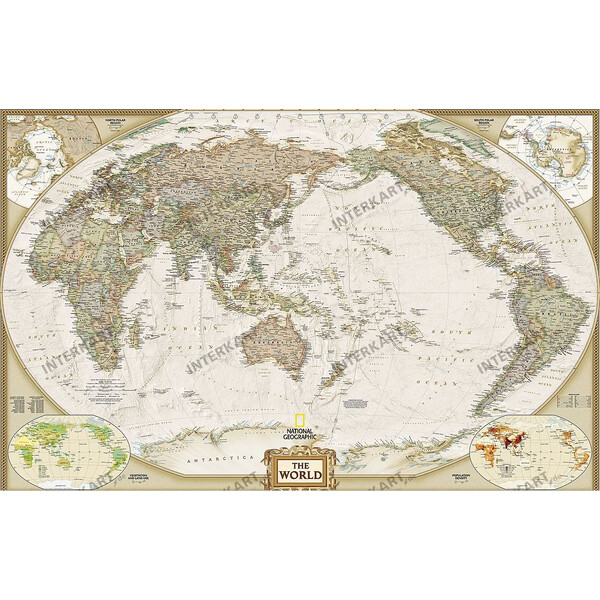 National Geographic Mapamundi Mapa del mundo, de diseño de antiguedad, grande