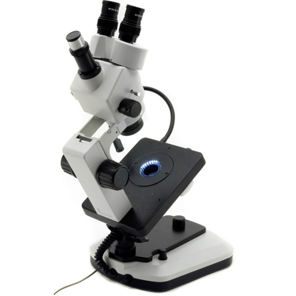 Optika Microscopio stereo zoom OPTIGEM-2, trinocular, gemología, trípode inclinable