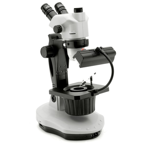 Optika Microscopio stereo zoom OPTIGEM-4, trinocular, gemología, trípode inclinable