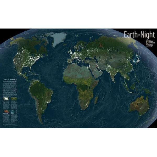 National Geographic Mapamundi Earth at Night - mapa de recubrimiento protector