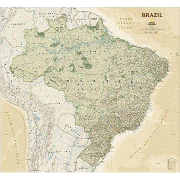 National Geographic Mapa antiguo, laminado de : Brasil