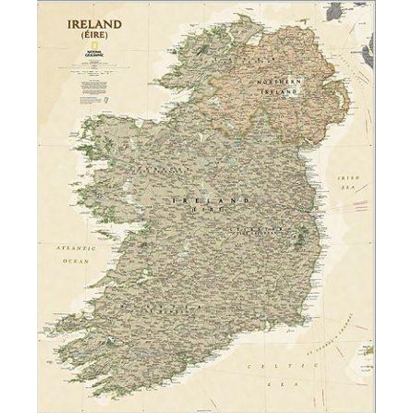 National Geographic Mapa antiguo, laminado de : Irlanda