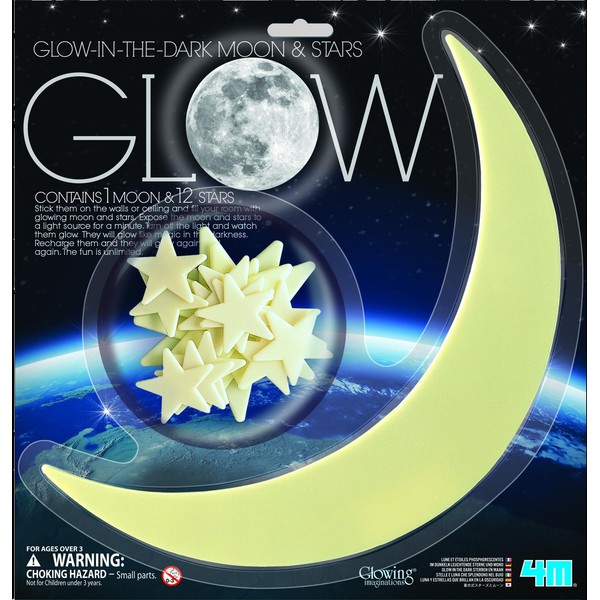 HCM Kinzel Adhesivos de la Luna y estrellas que brillan en la oscuridad Glow Moon and Stars (grande)