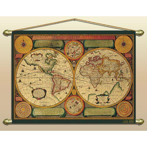 Zoffoli living Mapamundi Mapa de diseño de antiguedad (reproducción), núm. 309/2