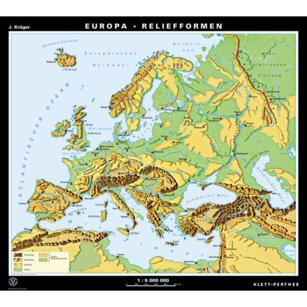 Klett-Perthes Verlag Mapa continental Europa, relieve / paisajes (P), de dos caras