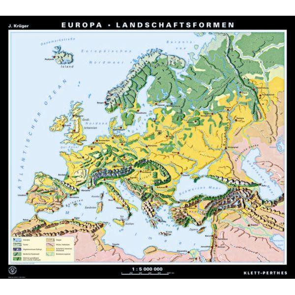 Klett-Perthes Verlag Mapa continental Europa, relieve / paisajes (P), de dos caras