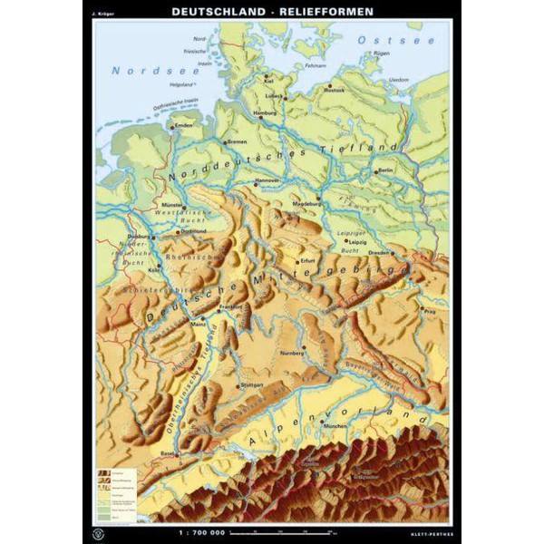 Klett-Perthes Verlag Mapa de Alemania, relieve / paisajes, (ABW), de dos caras