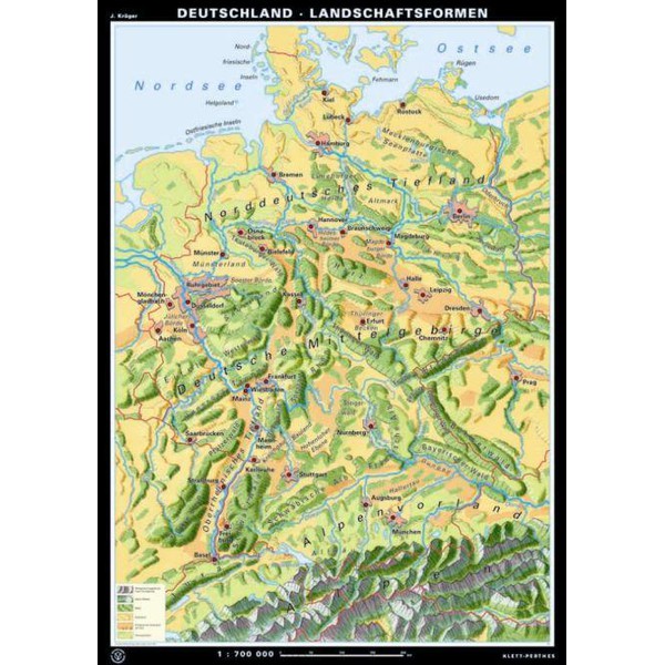 Klett-Perthes Verlag Mapa de Alemania, relieve / paisajes, (ABW), de dos caras