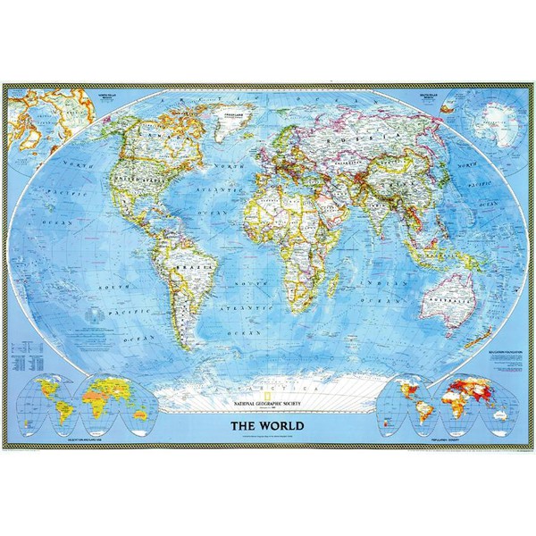 National Geographic Mapamundi Classical political world map, magnetic, framed (silver)