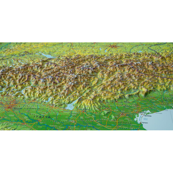 Georelief Arco alpino, grande, mapa en relieve 3D con marco de madera