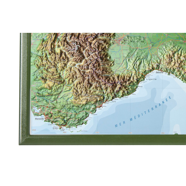 Georelief Arco alpino, grande, mapa en relieve 3D con marco de madera