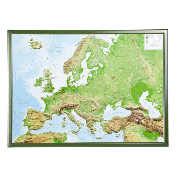 Georelief Europa, grande, mapa en relieve 3D con marco de madera