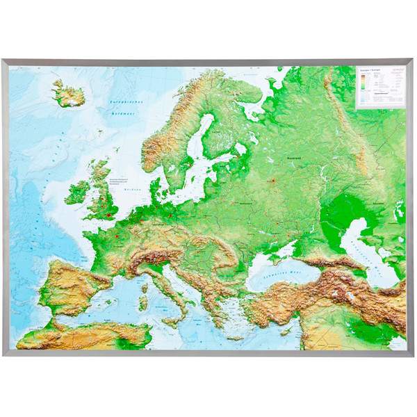 Georelief Europa, grande, mapa en relieve 3D con marco de aluminio