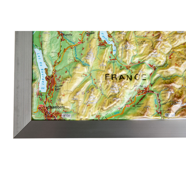 Georelief Suiza, grande, mapa en relieve 3D con marco de aluminio