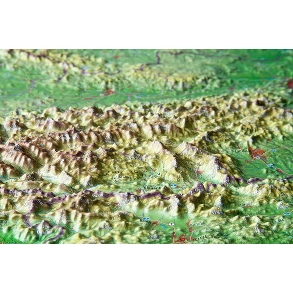 Georelief Austria, grande, mapa en relieve 3D con marco de madera