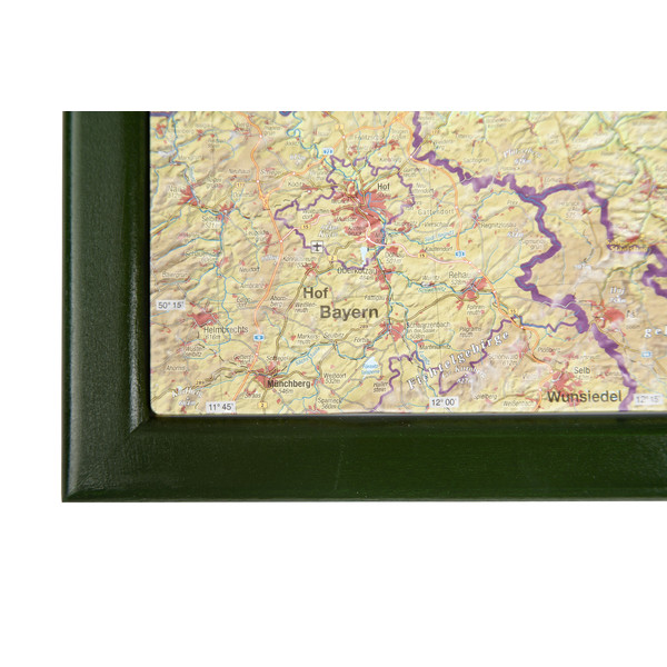 Georelief Estado federado de Sajonia, grande, mapa en relieve 3D con marco de madera
